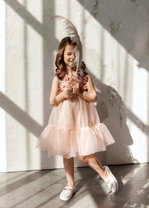 Light Pink Lace Tulle Short Flower Girl Dress